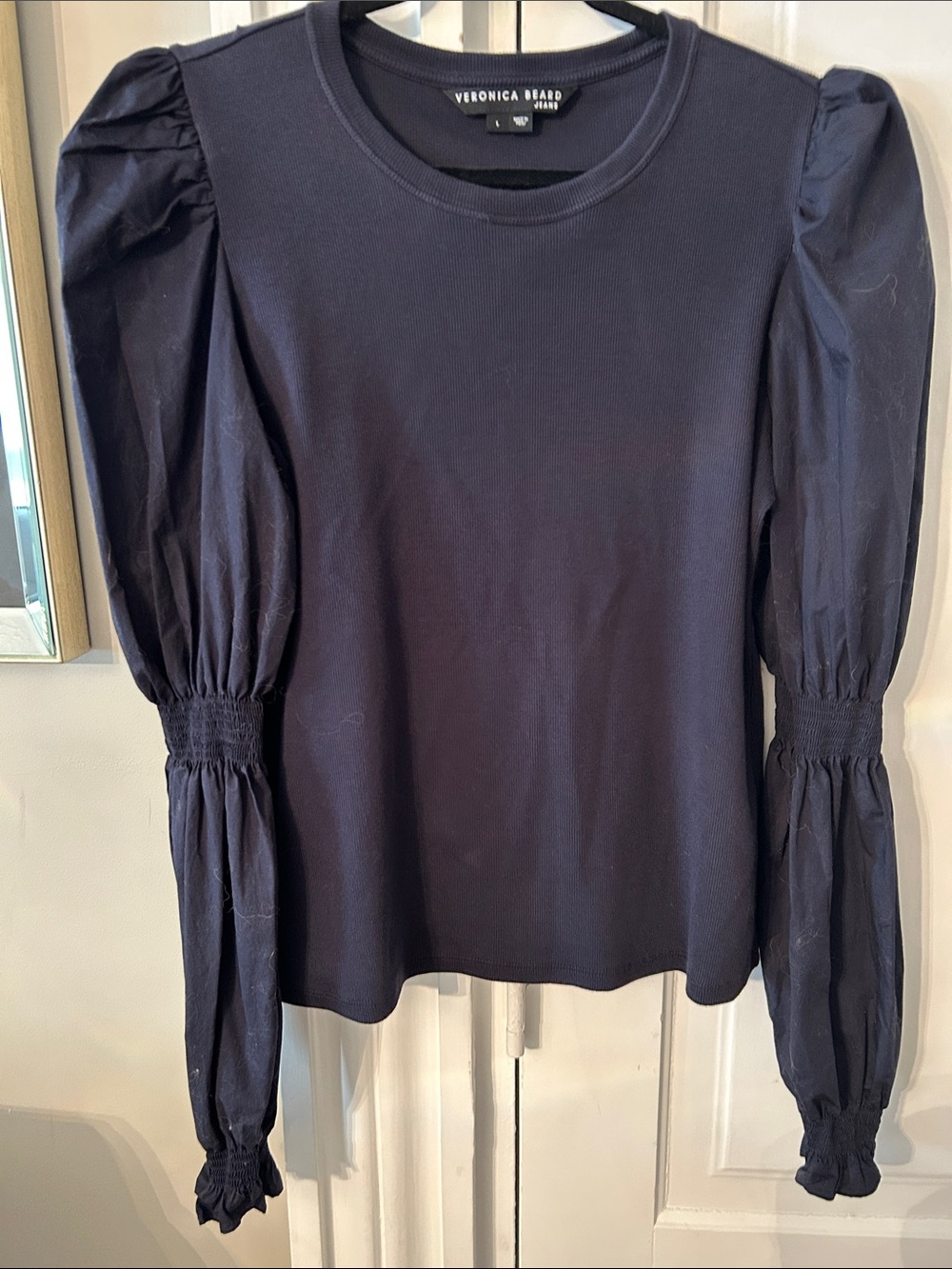 Veronica Beard Navy Puff-Sleeve Long-Sleeve Tee